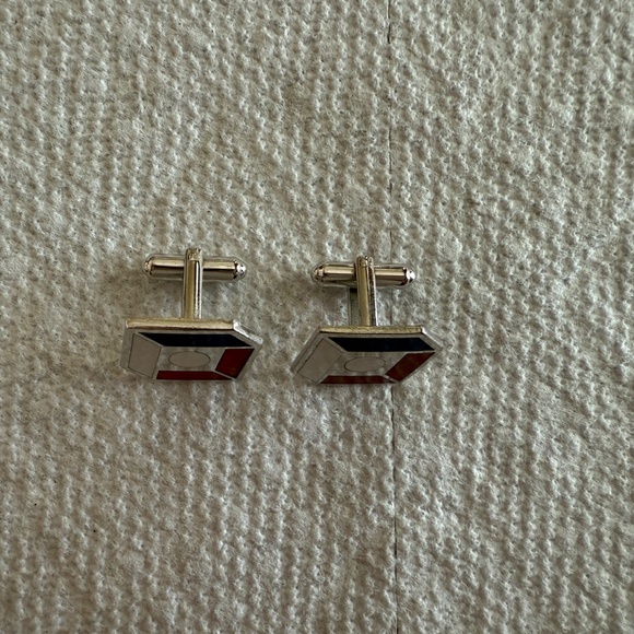 Red White Blue & Metal Dimensional Square Cufflinks - Picture 2 of 5